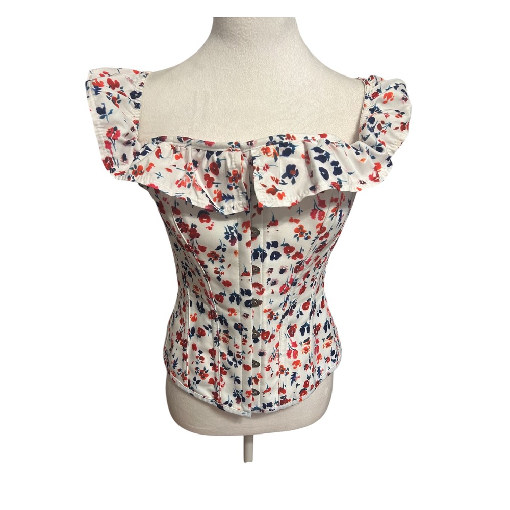 Corset Story sz 10 US Renaissance coquette Bridgerton festival lace tie  ditsy